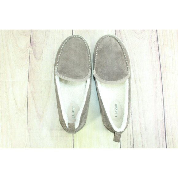 LL Bean Cement Suede Slip-On Mountain Moccasin Fleece Lined Slippers Size 8 M - Picture 7 of 10